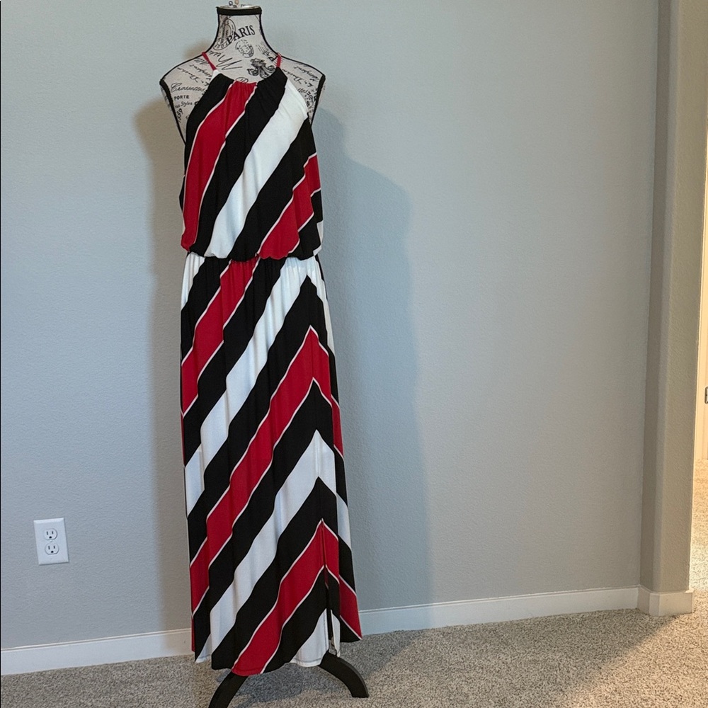 London Times Red, Black, and White Maxi Dress